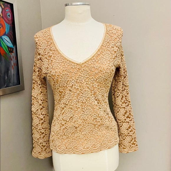 Papillon Blanc Cream Lace Top Size L - Picture 1 of 4